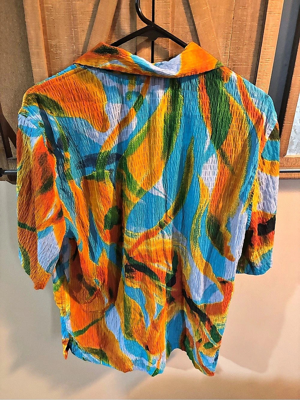 Zara Abstract Print Flowy Shirt in Blue & Orange - Picture 2 of 2